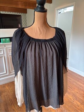 Thakoon Black Sheer Overlay Tunic with Cream Sleeves